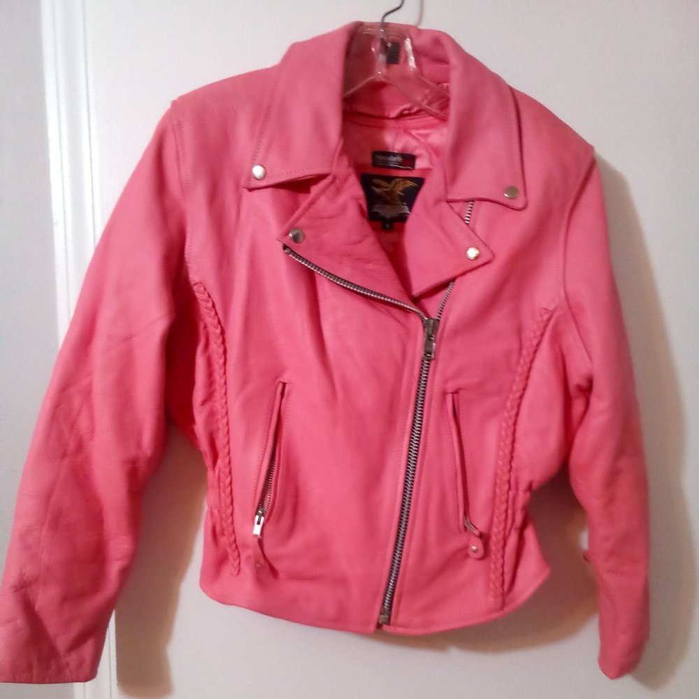 Ladies Pink Leather Motorcycle Jacket